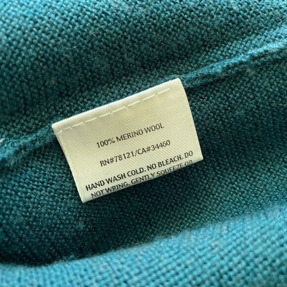 Eileen Fisher Womens Sweater SP Small Petite Teal Green Merino Wool Turtleneck - Picture 7 of 7